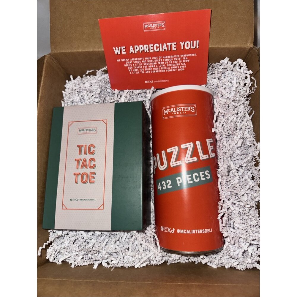 New McAlister's Deli PR box Complete With Puzzle & Tic Tac Toe Game Influencer
